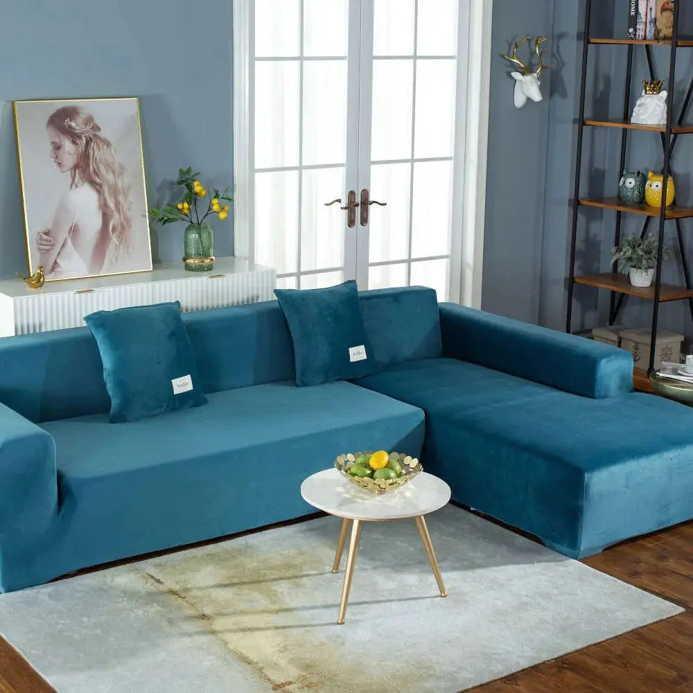 Housse De Canapé d'Angle En Velours Lac bleu - La Maison de la Housse®