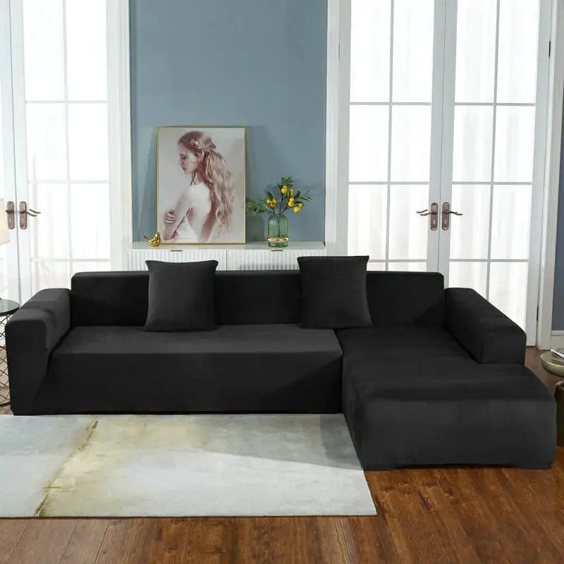 Housse De Canapé d'Angle En Velours Noir - La Maison de la Housse®