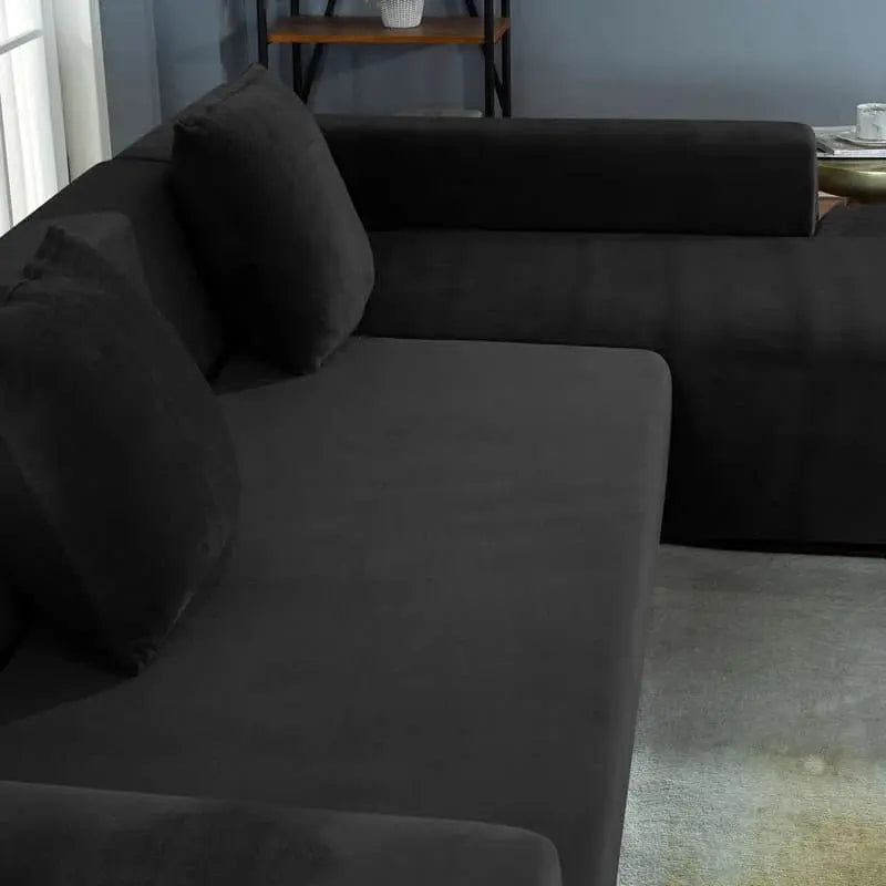 Housse De Canapé d'Angle En Velours Noir - La Maison de la Housse®