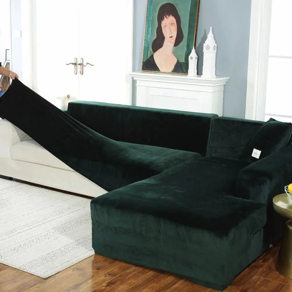 Housse De Canapé d'Angle En Velours Vert - La Maison de la Housse®