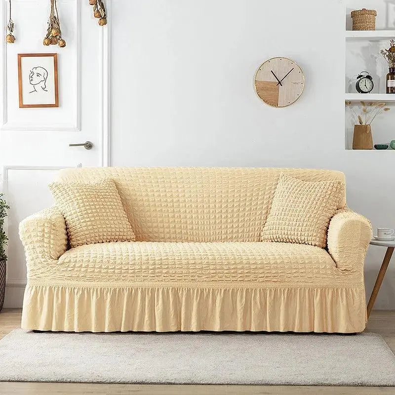 Housse de canapé en Microfibre Style Jupe Beige - La Maison de la Housse®