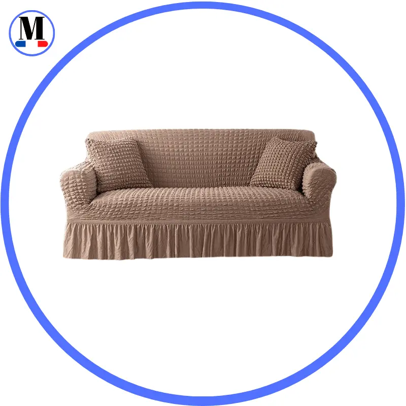 Housse de canapé en Microfibre Style Jupe Marron Clair - La Maison de la Housse®