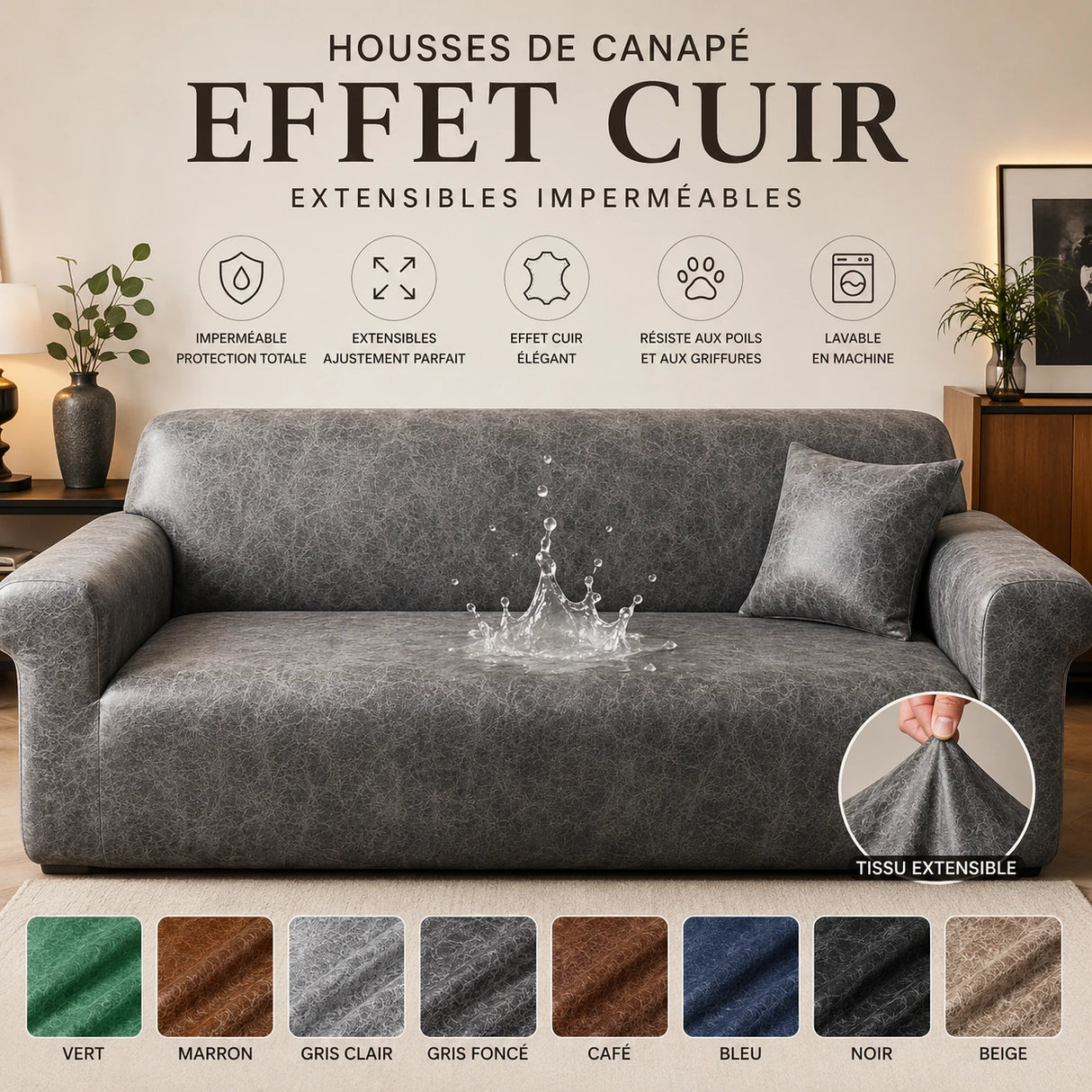 Housses de Canapé Effet Cuir Extensibles Imperméable