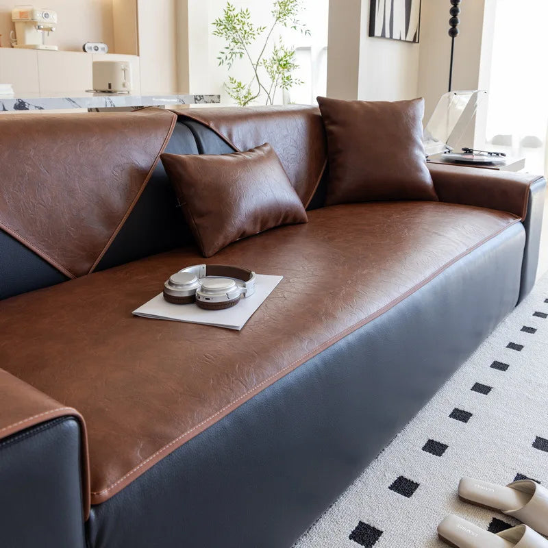 Housse De Coussin De Canapé Très Grand 3 Places Jaune - Extensible Antidérapante En Simili Cuir Imperméable