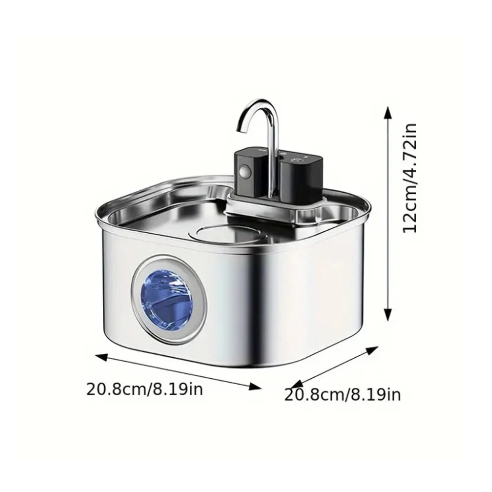 Fontaine à Eau pour Chat Sans Fil 3,2L en Inox – Rechargeable & Ultra Silencieuse