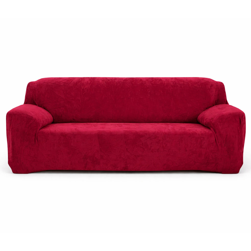 Velours Rouge Vin - Housse de Canapé Extensible