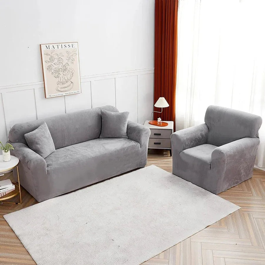 housse-en-velours-gris-pour-canape-extensible-ajustable – La Maison de la Housse