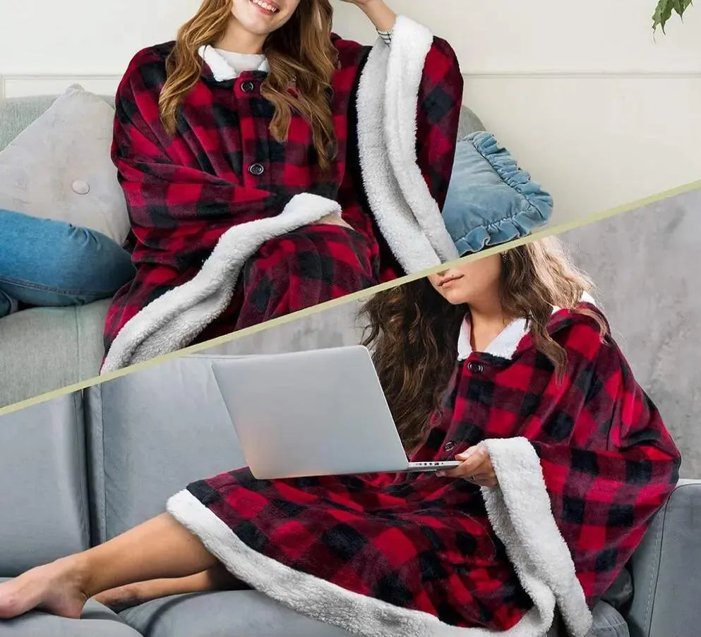 plaid-poncho-sweat-cape-rouge-carreaux – La Maison de la Housse