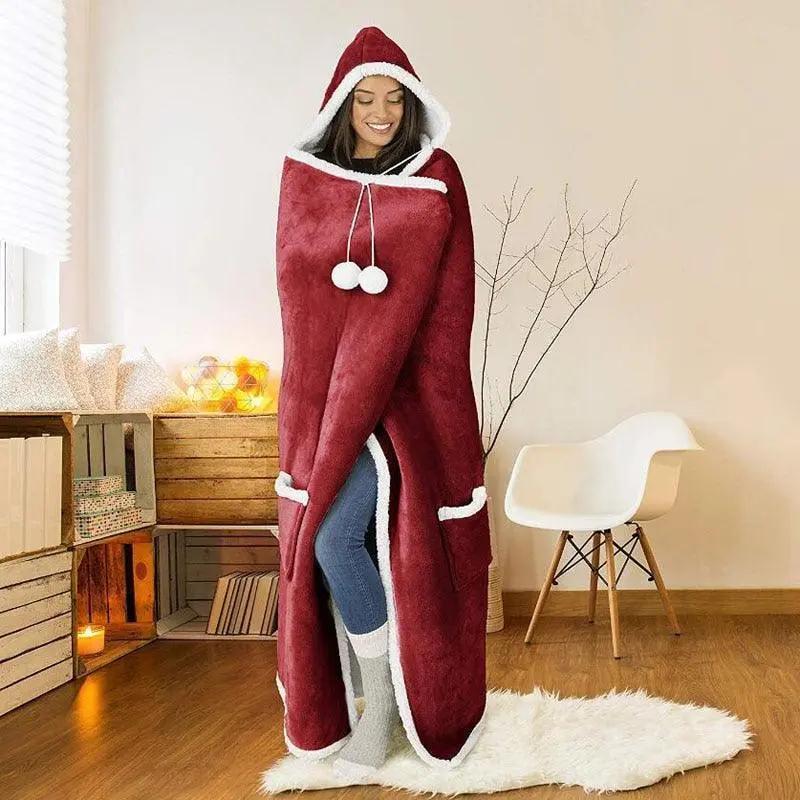 Couverture Plaid Capuche Géant Rouge - La Maison de la Housse®