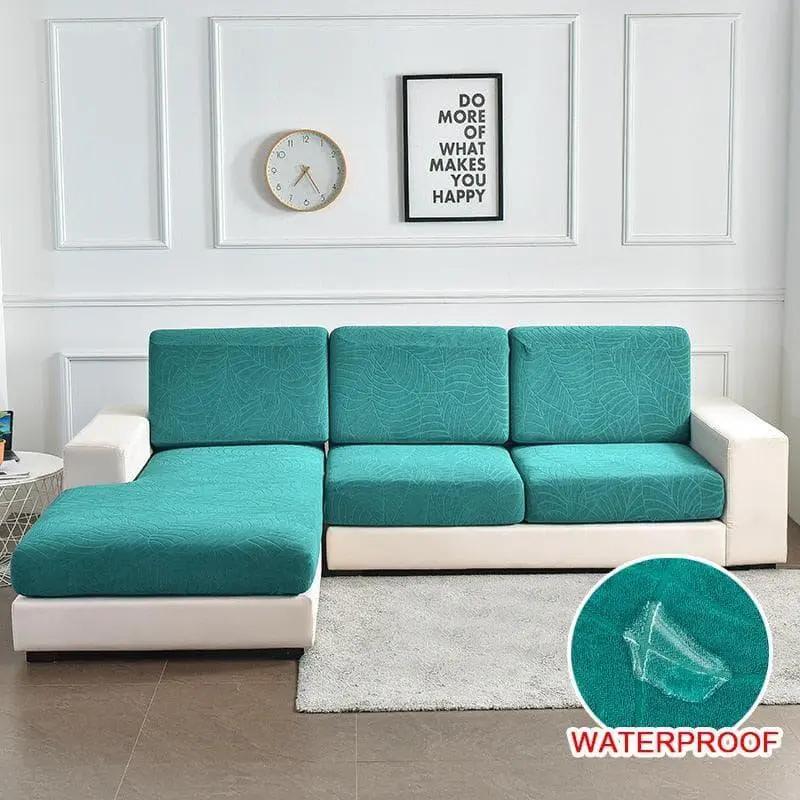 Housse Coussin d'Assise Canapé - Motif jacquard velours bleu canard - La Maison de la Housse®