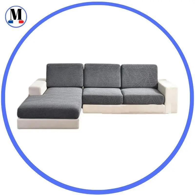 Housse Coussin d'Assise Canapé - Motif jacquard velours gris - La Maison de la Housse®