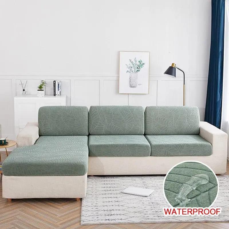 Housse Coussin d'Assise Canapé - Motif jacquard velours vert d'eau - La Maison de la Housse®