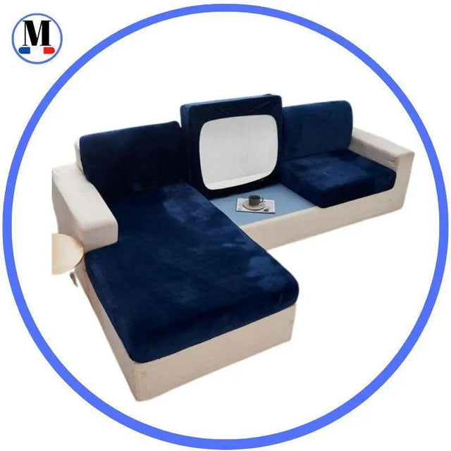 Housse Coussin d'Assise Canapé Velours Bleu Marine - La Maison de la Housse®