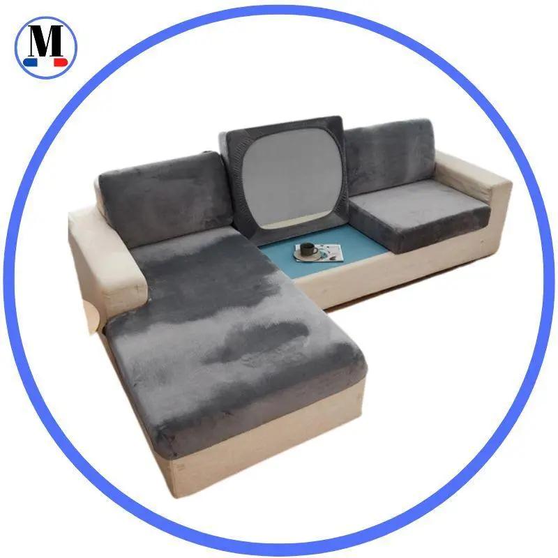 Housse Coussin d'Assise Canapé Velours Gris Clair - La Maison de la Housse®