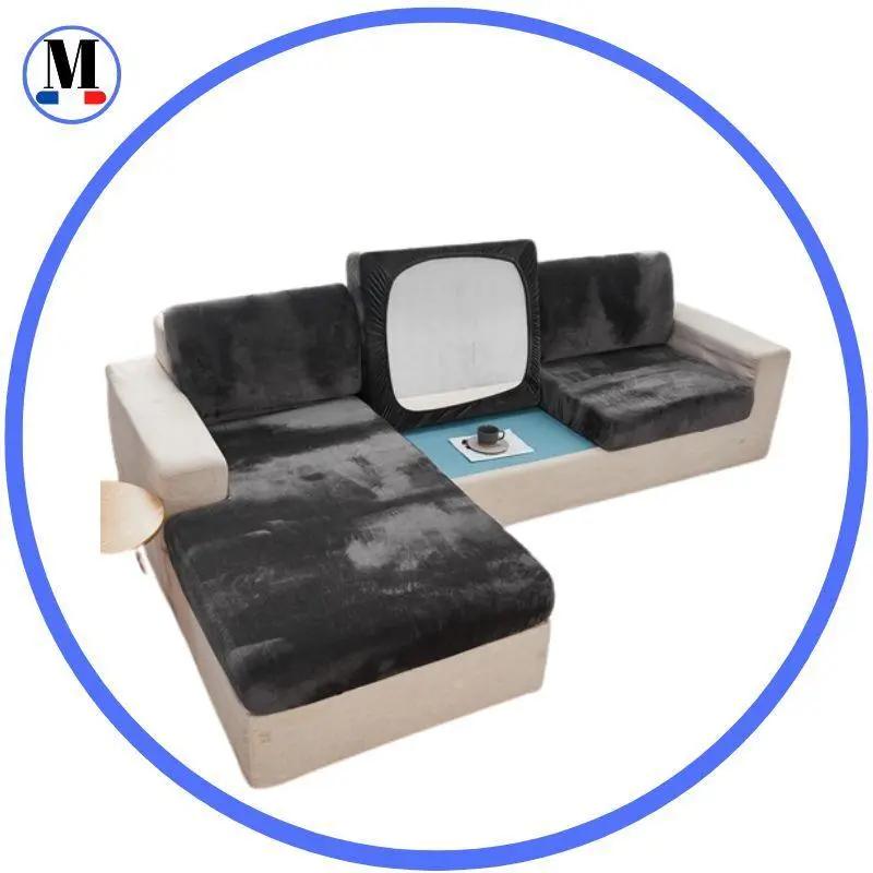 Housse Coussin d'Assise Canapé en Velours Gris Foncé - La Maison de la Housse®