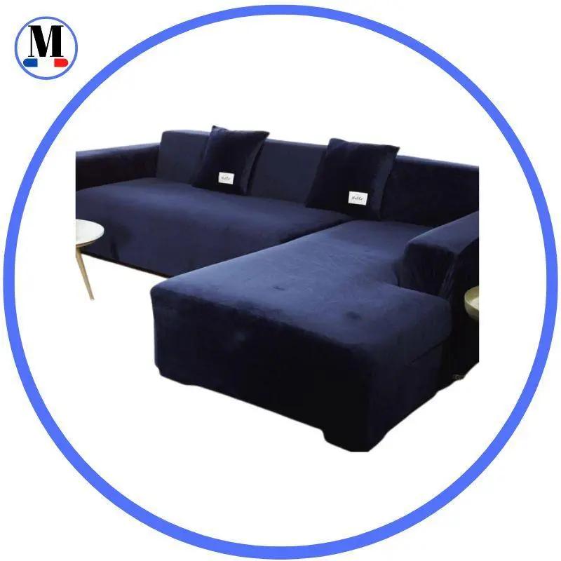 Housse De Canapé d'Angle En Velours Bleu marine - La Maison de la Housse®