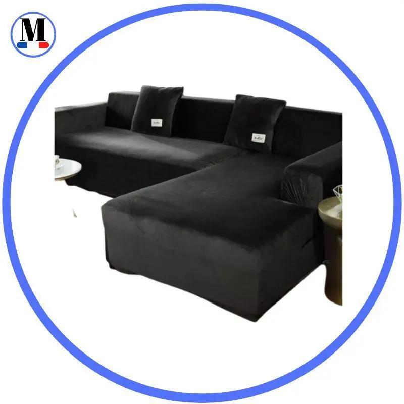 Housse De Canapé d'Angle En Velours Noir - La Maison de la Housse®