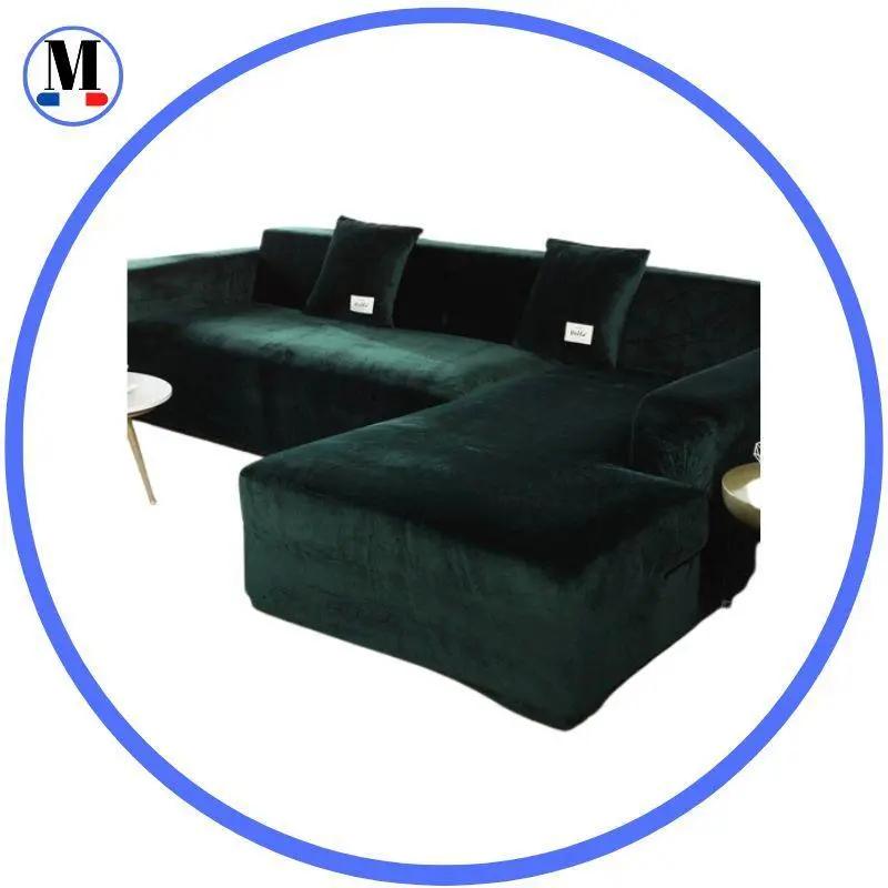 Housse De Canapé d'Angle En Velours Vert - La Maison de la Housse®