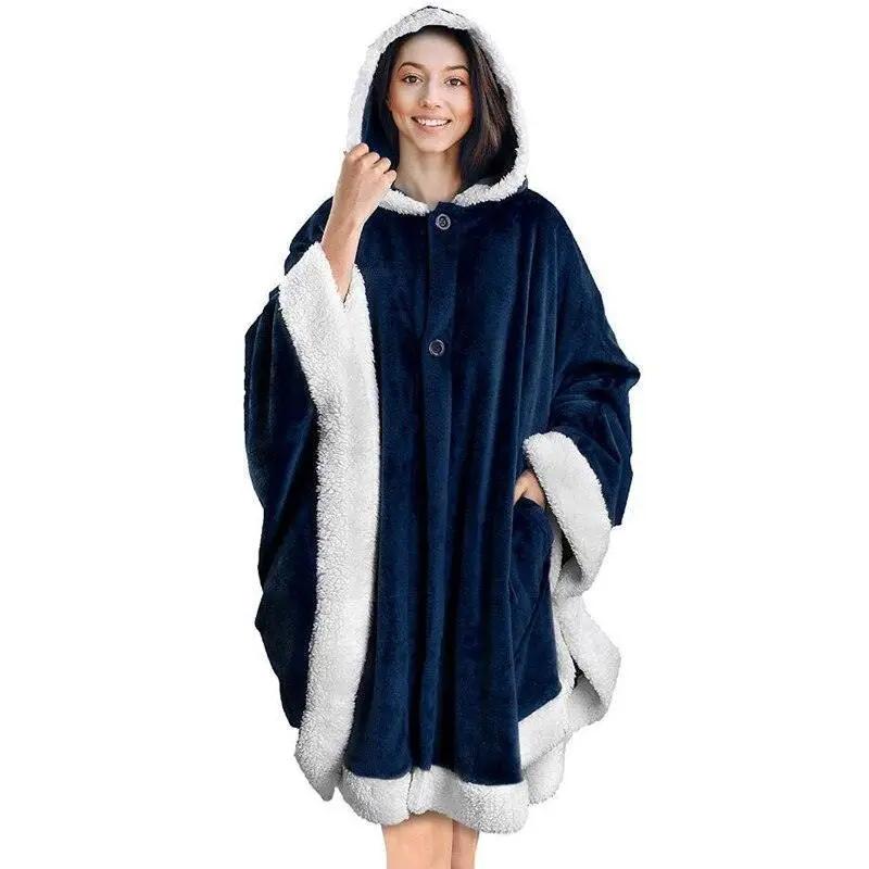 Plaid Poncho Sweat Cape Bleu - La Maison de la Housse®