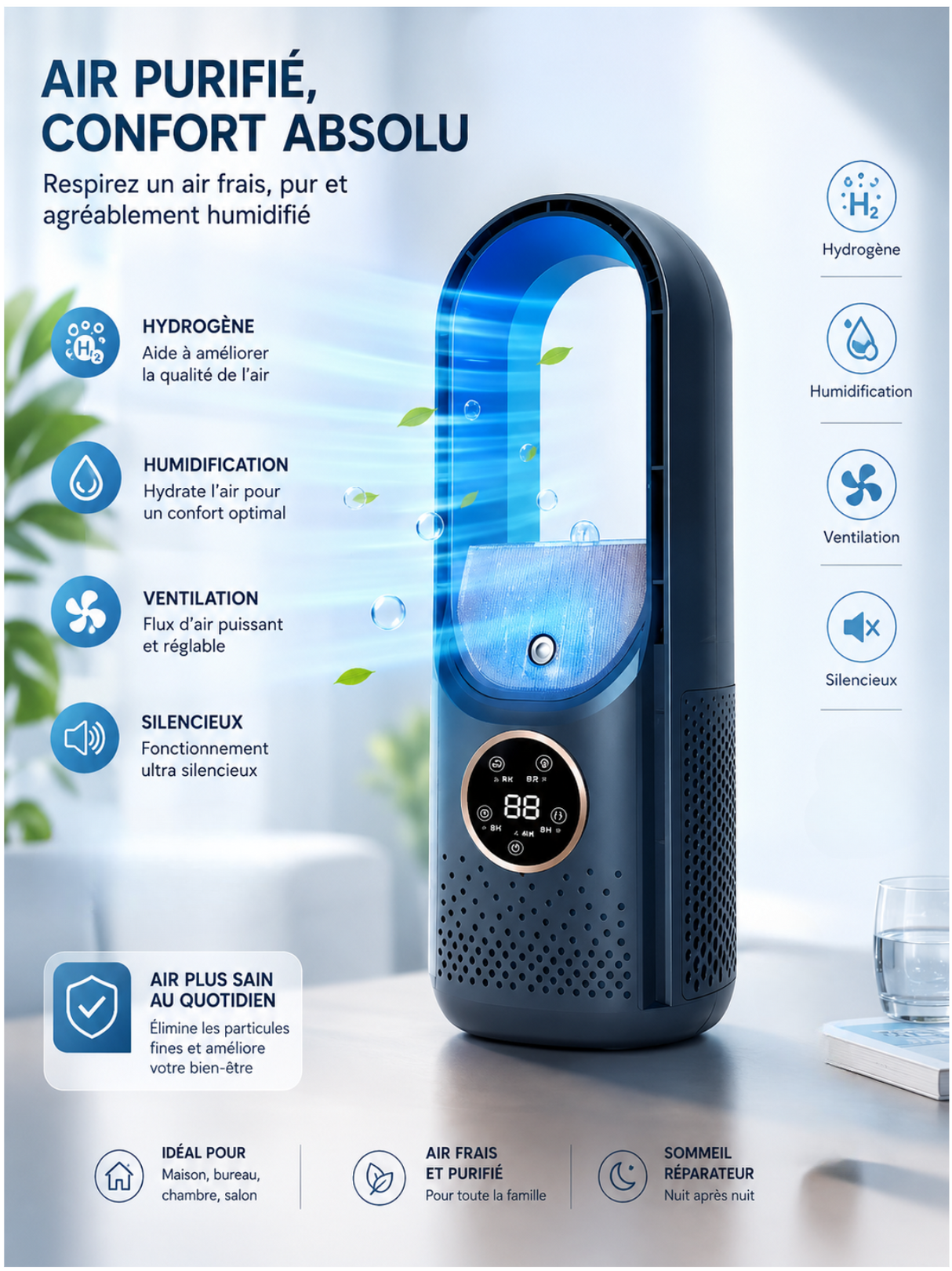 Climatiseur mobile portable USB - 3 en 1 Refroidisseur d'air silencieux