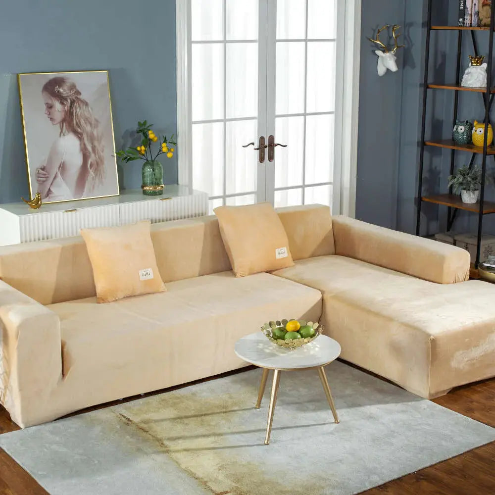 Housse de canapé droit et d’angle – Velours Beige La Maison De La Housse & Le Comptoir de Justine
