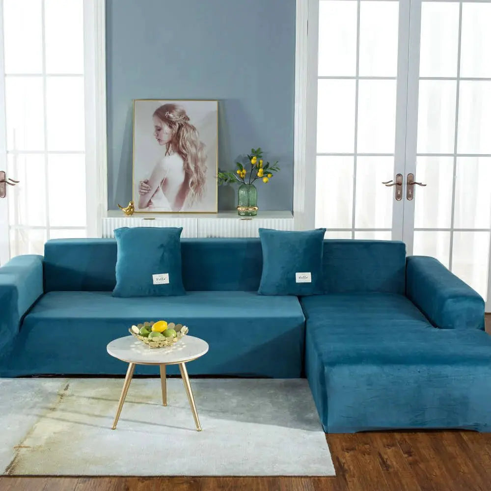Housse De Canapé d'Angle En Velours Lac bleu - La Maison de la Housse®