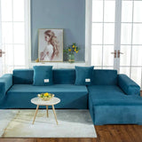 Housse De Canapé d'Angle En Velours Lac bleu - La Maison de la Housse®