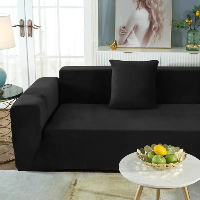 Housse De Canapé d'Angle En Velours Noir - La Maison de la Housse®