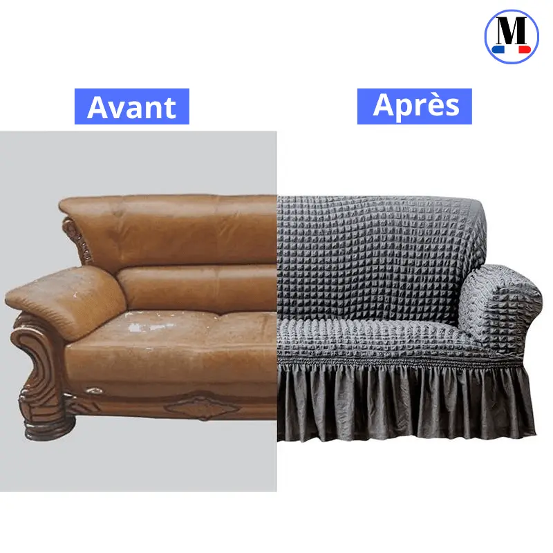 Housse de canapé en Microfibre Style Jupe Gris - La Maison de la Housse®