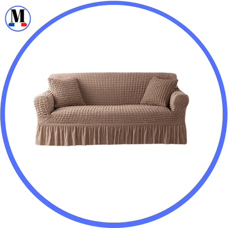 Housse de canapé en Microfibre Style Jupe Marron Clair - La Maison de la Housse®