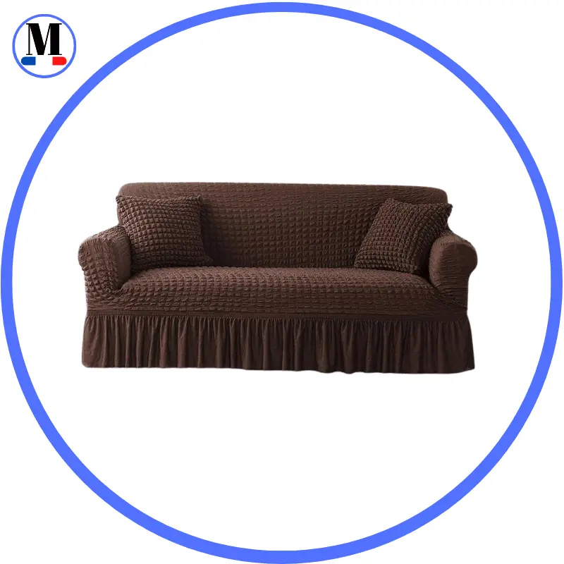 Housse de canapé en Microfibre Style Jupe Marron - La Maison de la Housse®