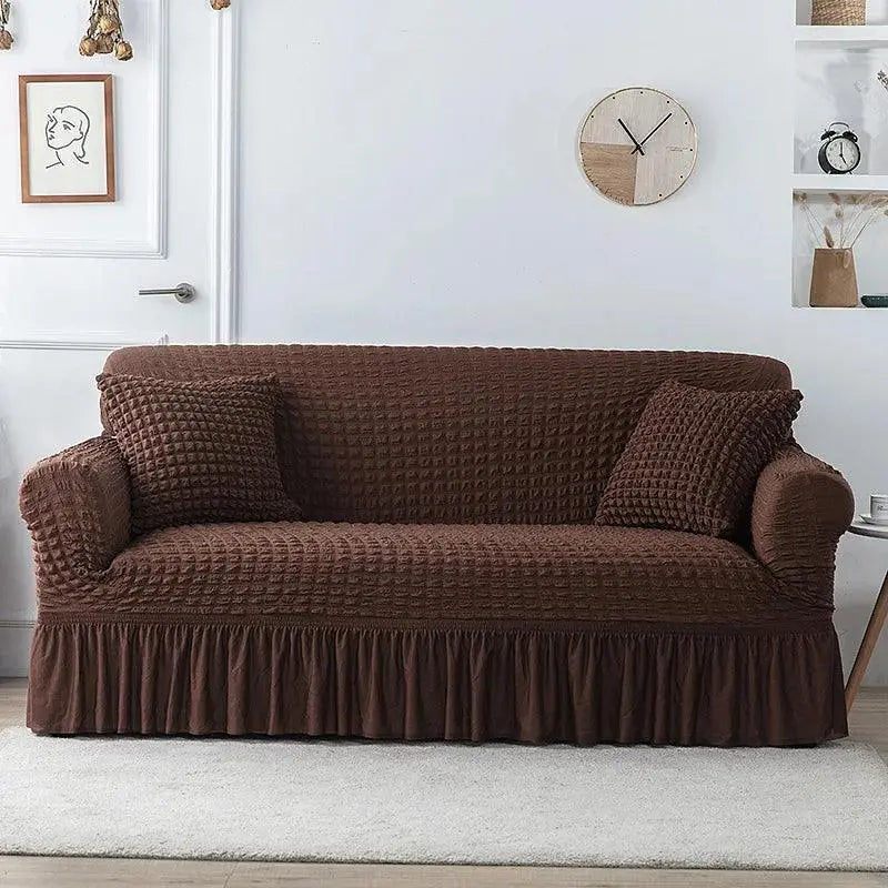 Housse de canapé en Microfibre Style Jupe Marron - La Maison de la Housse®