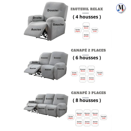 Housse de fauteuil & canapé relax inclinable – couleurs unies