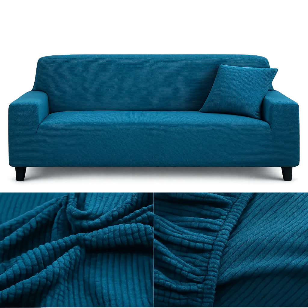Microfibre Bleu Canard - Housse de Canapé Extensible