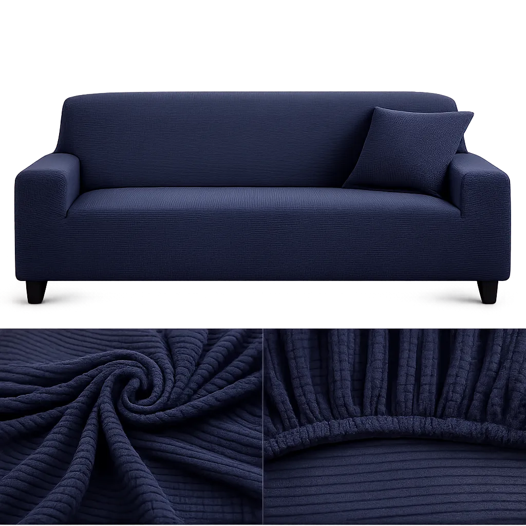 Microfibre Bleu Nuit - Housse de Canapé Extensible