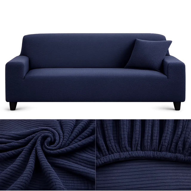 Microfibre Bleu Nuit - Housse de Canapé Extensible