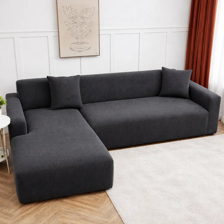 Microfibre Gris Foncé- Housse de Canapé ANGLE Extensible