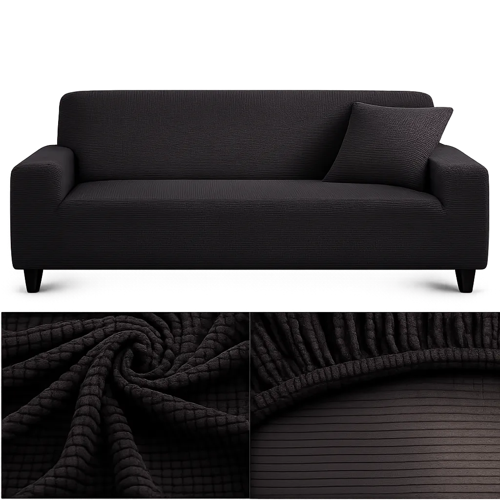 Microfibre Noir - Housse de Canapé Extensible