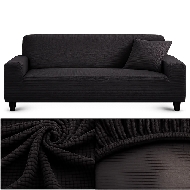 Microfibre Noir - Housse de Canapé Extensible
