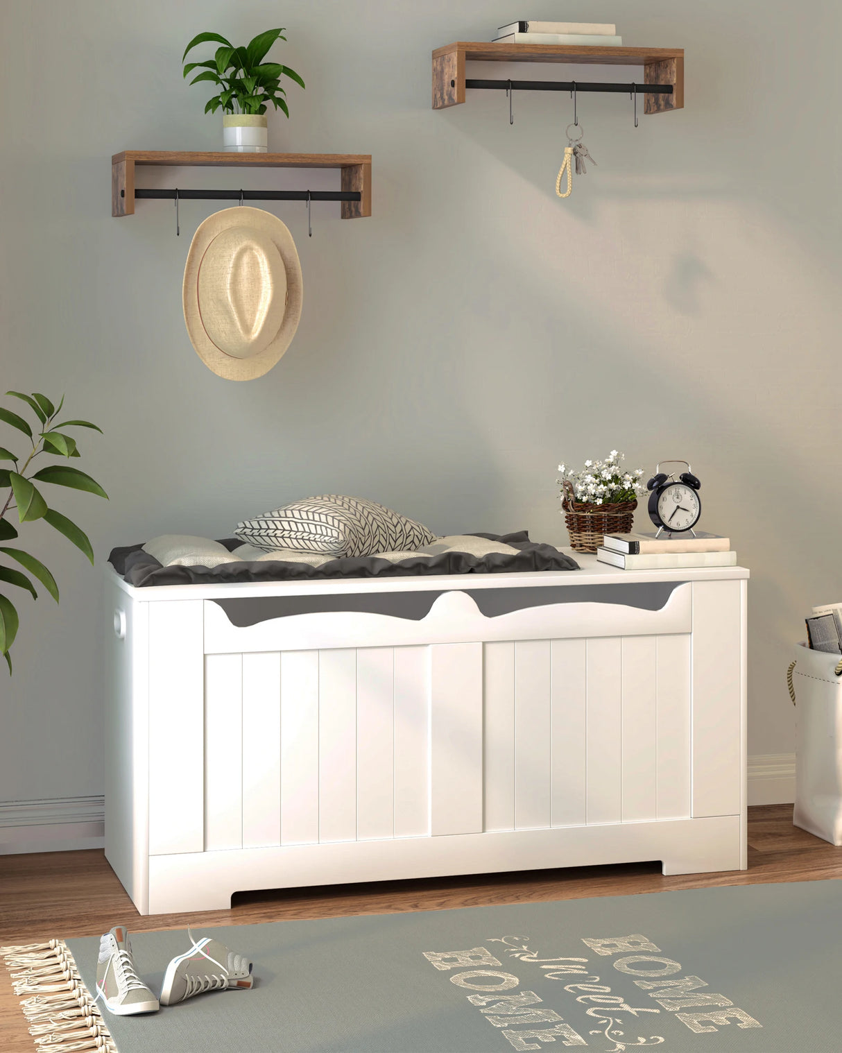 Banc de rangement en bois avec coffre