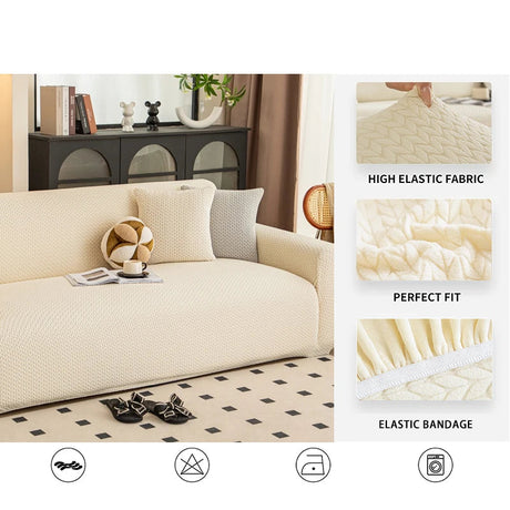 Housse de Canapé Extensible Jacquard Perle