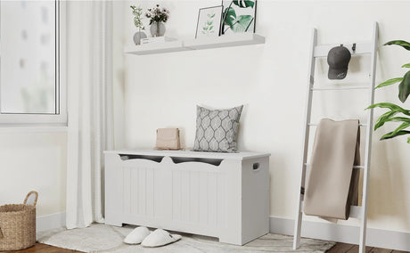 Banc de rangement en bois avec coffre