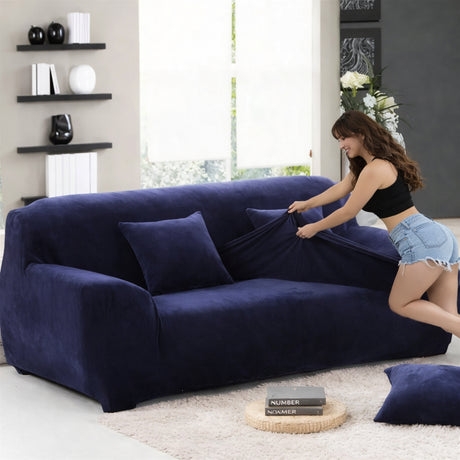 Velours Bleu Nuit - Housse de Canapé Extensible