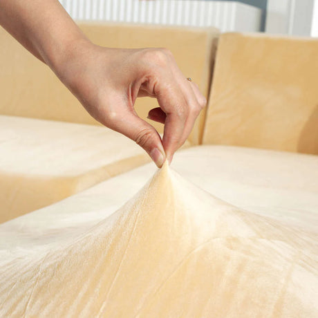 Velours Beige - Housse de Canapé d’Angle Extensible