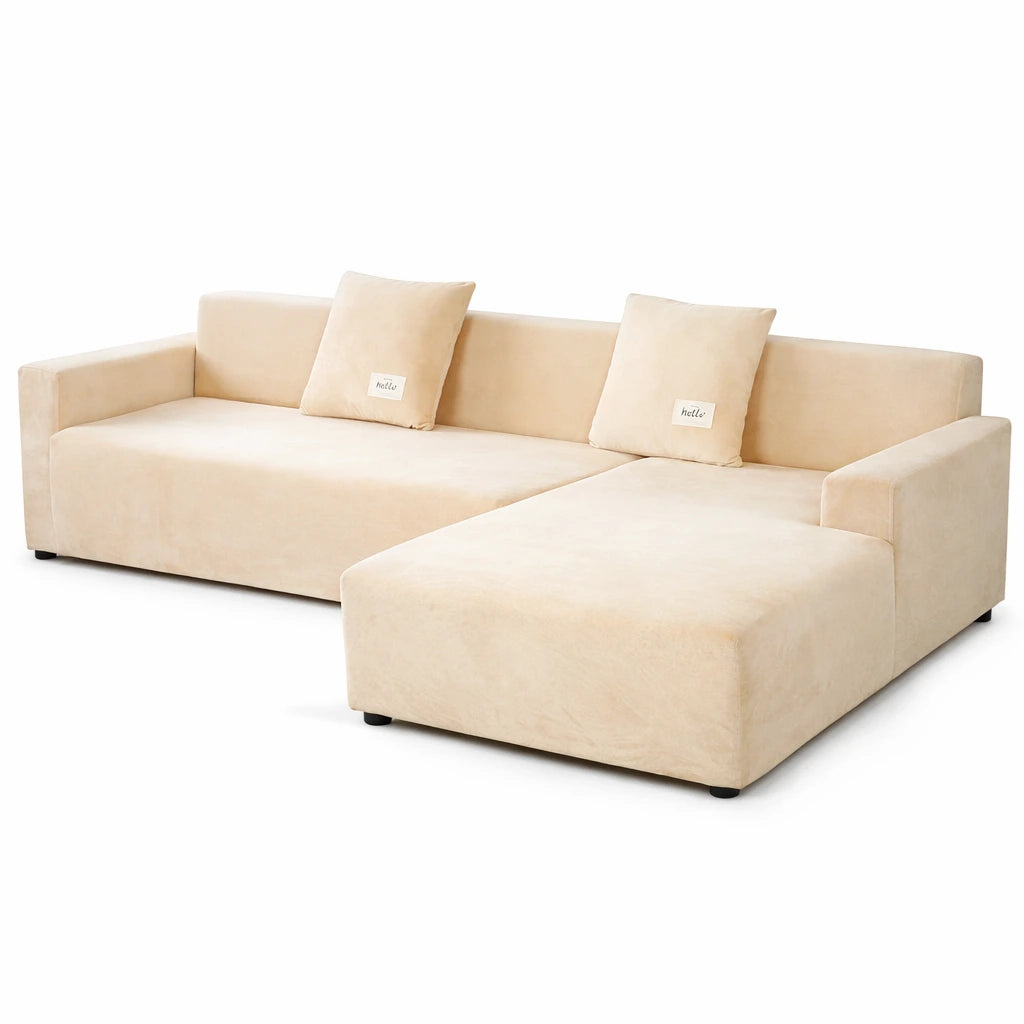 Velours Beige - Housse de Canapé d’Angle Extensible