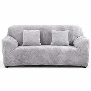 Velours Gris - Housse de Canapé Extensible