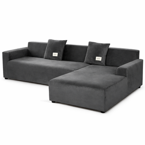 Velours Gris - Housse de canapé d’angle  Extensible