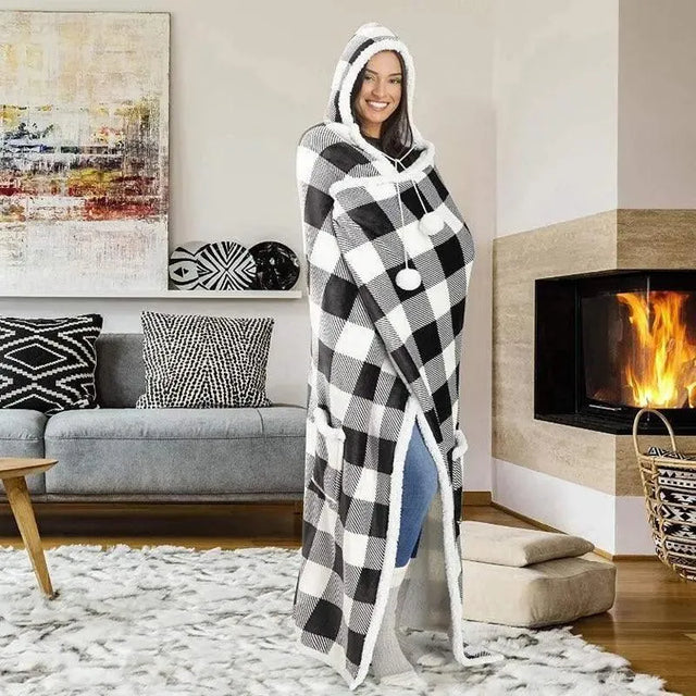 couverture-plaid-capuche-geant-noir-carreaux – La Maison de la Housse