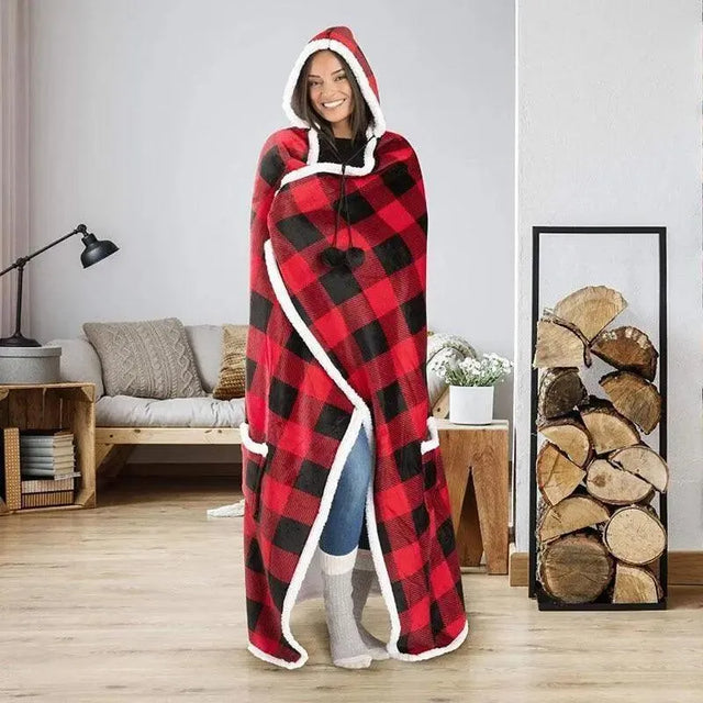 couverture-plaid-capuche-geant-rouge-carreaux – La Maison de la Housse