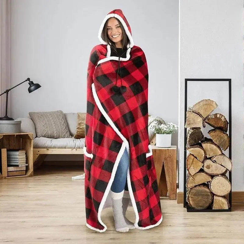 couverture-plaid-capuche-geant-rouge-carreaux – La Maison de la Housse